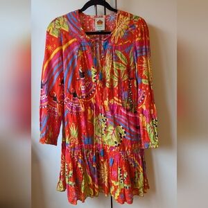 Farm Rio Rainbow Toucan Mini Dress Cotton Small